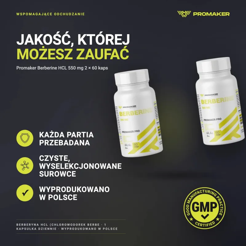 Wielopak 2x Promaker Berberine HCL 550mg 60kaps – every batch tested, GMP certified, made in Poland